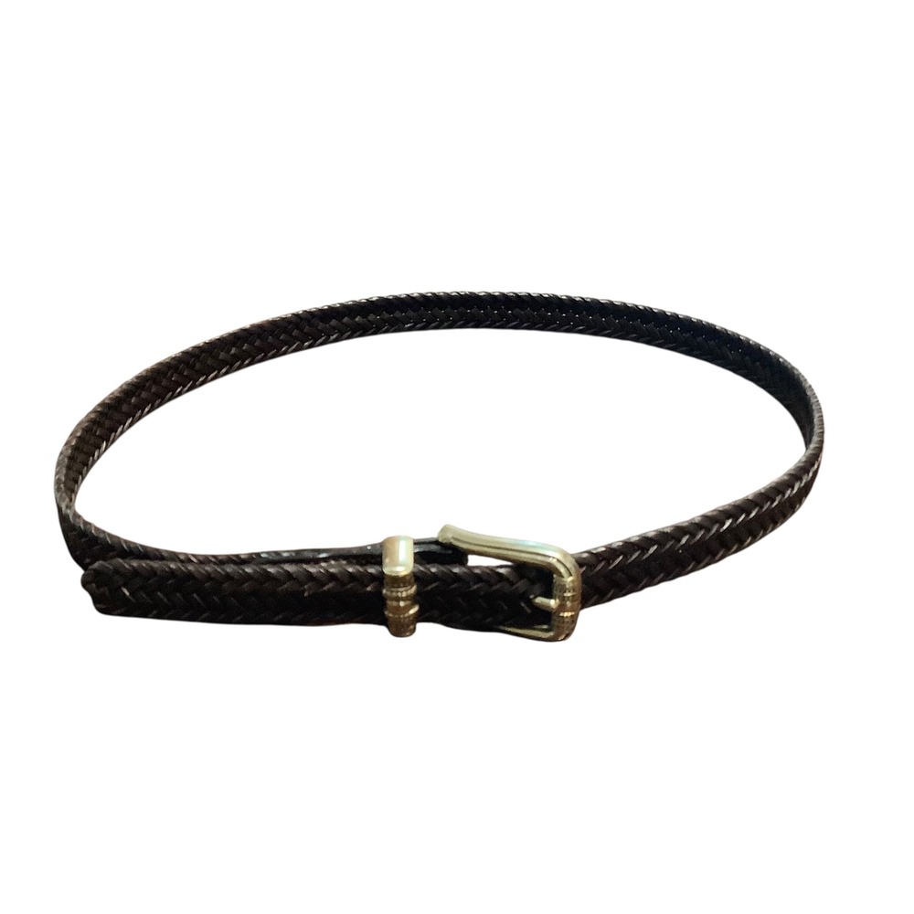 Talbots Womens Brown Braided Woven Genuine Leather Belt Silver Buckle S 6210